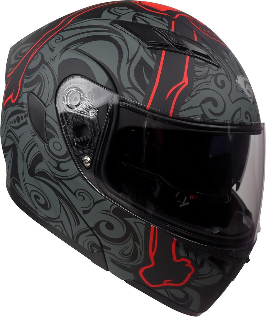 KYPARA Motorcycle Dual Visor Flip up Modular Full Face Helmet with DOT Certification of Impressionism (Lucifer, M)