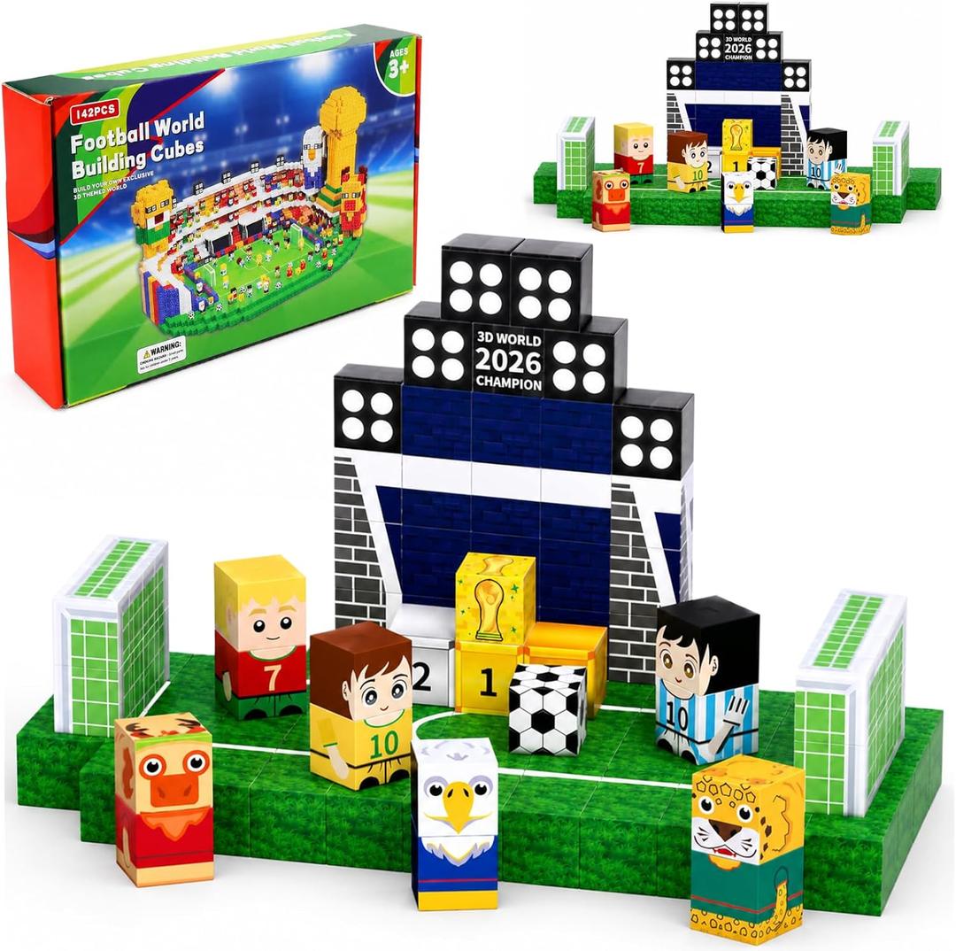 Vodolo 2026 World Cup Gift,142PCS Mini Magnetic Building Blocks with Light Up Blocks for Kids Adult