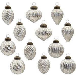 Glass Christmas Ball Antiqued Ornaments Holiday Decor Silver Color Small Series(12 Pieces)