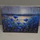 Beautiful Blue Cornflowers Moonlit Lake Landscape Canvas Wall Art - Tranquil Nature Home Decor for Living Room & Bedroom Bathroom - HD Waterproof Stretched Framed Art Print Ready to Hang Blue Flower (Wrapped Canvas), 16"L x 12"W