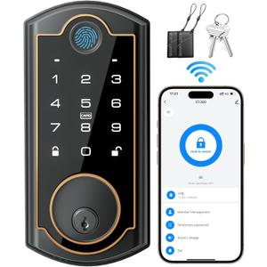 Smart Lock ST380, Built-in Wi-Fi, Fingerprint Keyless Entry Door Lock, Security Deadbolt Smart Locks for Front Door, App Remote Control & Auto Lock, IP56 Waterproof, (2025 Upgrade) (Matte Black)