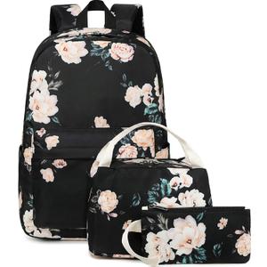 Bluboon Teens Backpack Set Girls School Backpack Lunch Box Pencil Bags Student Bookbags 3 in 1 (E0066 Black)