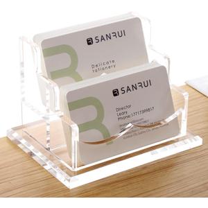 YUXUN Clear Acrylic 2-Tier Business Card Holder  2-Slot Desk Organizer for Office, Reception, Trade Shows (Ideal for Men & Women)