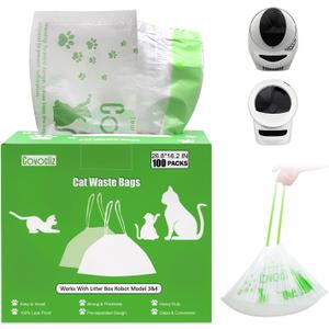 100 Pack Waste Bags, Compatible with Litter Robot 4 and 3, Automatic Litter Box Bags. Thick Pre-Separated Heavy Duty Litter Box Liners, 26.8" x 16.2"