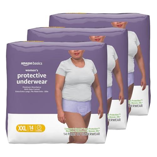 Amazon Basics Postpartum Incontinence Underwear for Women, Maximum Absorbency, Disposable, Bladder Leak Protection, Odor Control, XX-Large, Lavender, 42 Count (3 Packs of 14)
