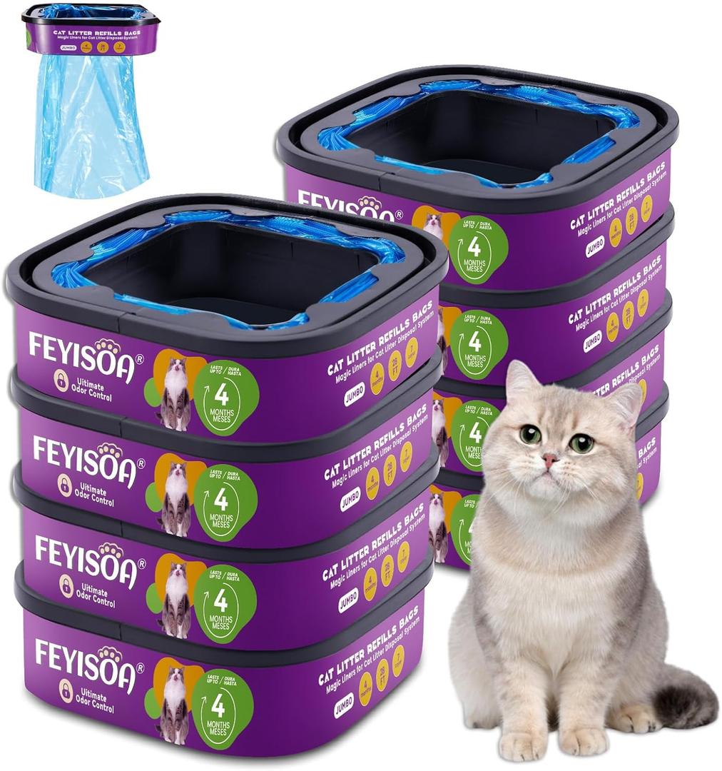 Premium Genie Litter Refill Bags | Jumbo 28FT, 8-Pack | Up to 32 Months Supply | 8 Cartridges for Superior Odor Control