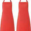 2 Pack Red Aprons for Cooking with Pockets Kitchen Aprons for Chef Men Women Adjustable Neck Strap BBQ Grilling Apron