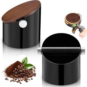 Espresso Knock Box with Walnut Lid for Coffee Grounds, Espresso Machine Accessory, Easy Disposal of Coffee Pucks, Removable Knock Bar(Black,Round)