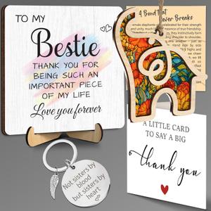 Best Friend Gift for Women - Work Besties Plaque, Elephant Sisterhood Ornament, Keychain, Card - Bestie Birthday Gift, Friendship, Valentines Gift for Women Friends, Thank You BFF Keepsake FF761 (4.7L" x 4.7W")