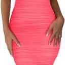 BEAGIMEG Women's Sexy Bodycon Sleeveless Ruched Mesh Club Party Midi Dress (Pink) Medium 