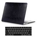 KEROM Compatible with Crocodile MacBook Pro 13 Inch Case 2026 2022-2016 M2 M1 A2338 A2289 A2251 A2159 A1989 A1706 A1708, Textured Aligator Skin Snakeskin PU Leather Hardshell & Keyboard Cover, Black
