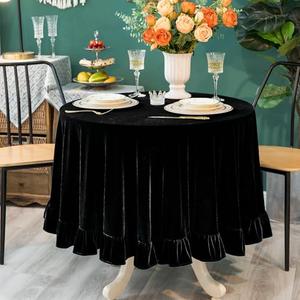 GLORY SEASON Velvet Tablecloth Luxurious Solid Rectangle Table Cloth,Oblong Retro Farmhouse Ruffle Tablecloths Washable Table Cover for Party Wedding Baby Shower Kitchen Dinning Tabletop Decoration