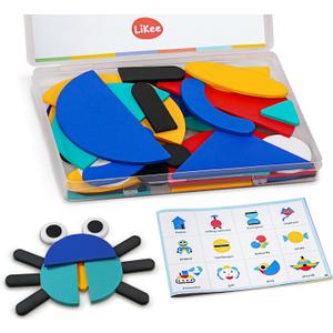 LiKee Open Ended Wooden Shape Puzzles with 36 Blocks and 60 Pattern Shapes for Toddlers 3+ Years Old, Montessori Toys Preschool Education Activity for Kids 4-8 Yrs