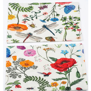 Set of 4 Botanical Floral & Dragonfly Decorative Throw Pillow Covers - 12" x 20