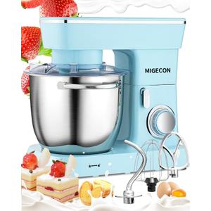 MIGECON Stand Mixer,Electric Food Mixer, Dough Hook, Flat Beater Attachments, Splash Guard 10 Speeds with Whisk, 5.26 QT Blue
