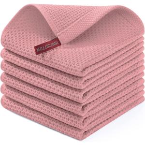 Homaxy 100% Cotton Waffle Weave Kitchen Dish Cloths, Ultra Soft Absorbent Quick Drying Dish Towels, 12 x 12 Inches, 6-Pack, Dried Rose
