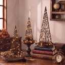 Thyle 3 Pcs Halloween Wicker Witch Hat, Black Rattan Decor with LED Lights, 14.96 x 9.45 inches, 13.39 x 8.66 inches
