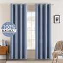 MIULEE Linen Texture Curtains for Bedroom Solid 100% Blackout Thermal Insulated Stone Blue Curtains Grommet Room Darkening Drapes Luxury Decor for Living Room Nursery 52x72 Inch (2 Panels)