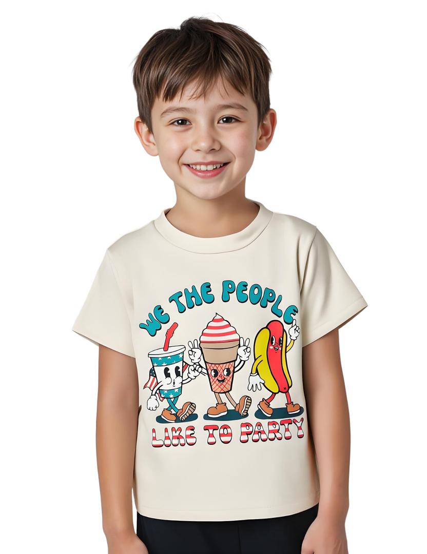 Canis Toddler Boys Girls 4th of July T-Shirt We The People Like to Party Independence Memorial Day Short Sleeve Shirt (1-2T,Beige Party) (Beige)