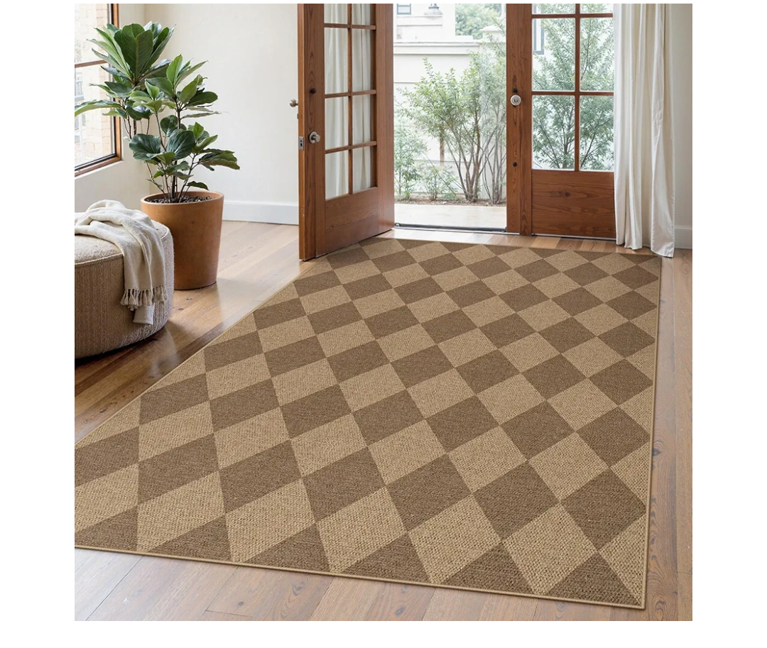 Lahome Checkered Easy Jute Indoor Outdoor Rug, 5x7 Area Rugs for Living Room Nature Large Dining Room Carpet, Washable Non Slip Indoor Outdoor Carpet for Home Office Bedroom Backyard Patio