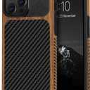 TENDLIN Compatible with iPhone 13 Pro Case Wood Grain with Carbon Fiber Texture Design Leather Hybrid Case Compatible for iPhone 13 Pro 6.1-inch Released in 2021 Black