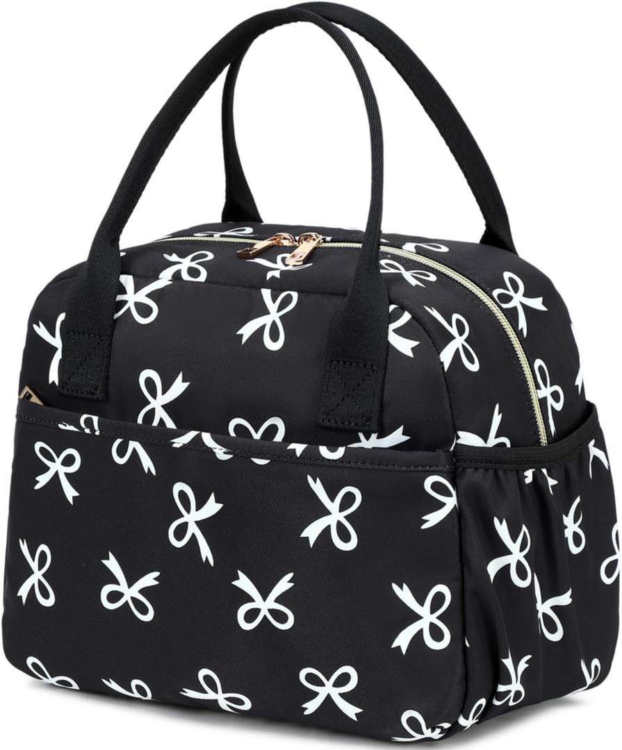 CAMTOP Lunch Box for Women Men Insulated Lunch Bag Lunch Tote Bag Leakproof Thermal Cooler Large Capacity for Travel Work School Picnic (White Bow)