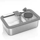 Stainless Steel Bento Box for Adult, 42oz Leak-Proof Metal Lunch Box Containers with Adjustable Divider, Microwave-Safe, Lunchbox with Glass Lid for Work Travel, Silver