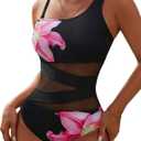 Blooming Jelly Women's Sexy One Piece Bathing Suits Slimming Mesh Swimwear One Shoulder Swimsuits for Women 2026 (Black, M)