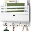 Rebee Vision Decorative Mail Organizer Wall Mount - Modern Key and Mail Holder for Wall with Drawer Organizer and 7 Key Hooks - Wall Decor Living Room for Apartment Essentials (White)