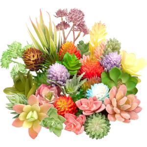 Jutom 32 Pieces Mini Artificial Succulents Unpotted Realistic Artificial Fake Plants Colorful Faux Succulents Small Cactus Plants for Garden Flower Kitchen Home Decor