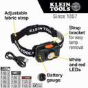 Klein Tools 56414 Rechargeable 2-Color LED Headlamp, Fabric Strap, Spotlight, Floodlight, Red LED, 800 Lumens, USB Cable, Camping, Running