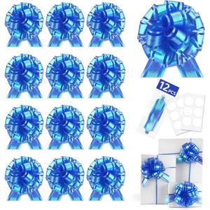 12 pcs Royal Blue Pull Bow for Gift Basket Wrapping Xmas Gift Bows Presents Adhesive Navy Wrap Ribbon Bow for Christmas Tree Ornament Wine Bottles Bouquet Flower Valentine Party Decor (Dark Blue-F)