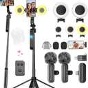 Phone Tripod with Light, 2 Pack Lavalier Mic, 71" Extendable Auto Face Tracking 360 Rotation, 1/4" Camera Mount & Remote, No App Needed, Vlogging Kit for iPhone Android YouTube TikTok Live Streaming