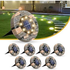 Solar Ground Lights Outdoor Decor - Waterproof LED Outdoor Solar Lights for Yard, Patio, Garden, Pathway, Stair, Deck - Landscape Lighting for Garden Decor - Outside Lightings (8 Pack, Warm White)