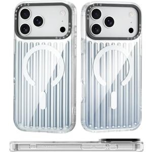 ORNARTO for iPhone 17 Pro Max Case 6.9", Flat Surface Gradient Stripe Back Design, Compatible with MagSafe, Shockproof Slim Protective Phone Cover - Glossy Silver
