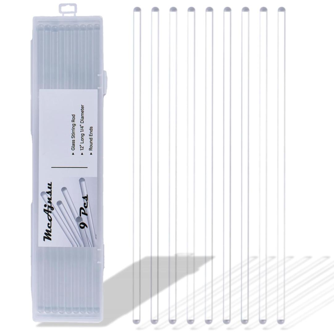8Pcs Borosilicate Glass Stirring Rods 12" Long 1/4" Diameter Round Ends for Lab/Classroom/Home Use