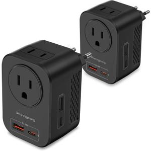 220V to 110V 20W PD Voltage Converter US to Europe International Universal Travel Adapter with 2 USB A 2 Type-C Port Worldwide Power Converters