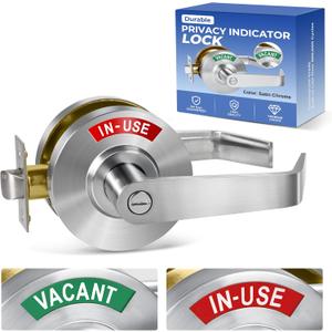 Commercial Privacy Indicator Door Lock, Heavy Duty Satin Chrome Bathroom Handle with 90mm Large Rose (Covers Old Holes) - ANSI Grade 2 Restroom Lever for Office, Medical & Gym (Satin Chrome)