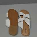 Luoika Women's Wide Width Flat Slides Sandals, Strapy Slide Sandal Slip on Dressy Summer Shoes for Women, 9.5, White 