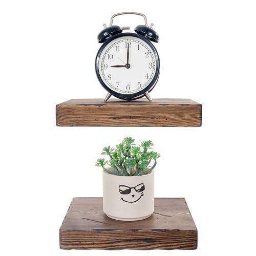 BGMG Small Wood Floating Shelves for wall 8 inch,Distressed Rustic Wooden Wall Mount Shelves for Bathroom Living Room Bedroom Kitchen Farmhouse Set of 2-8x6.7x1.25 inch- Walnut