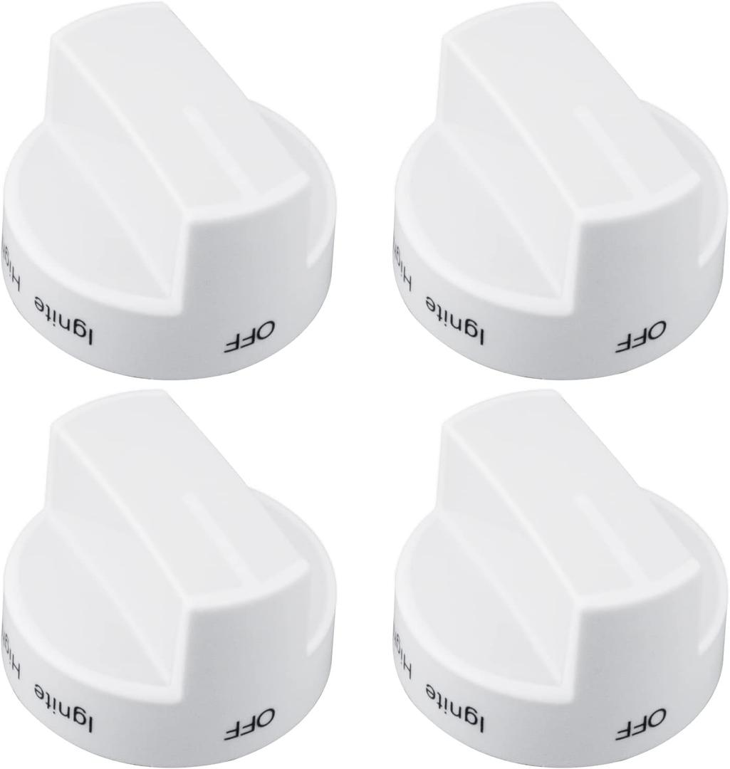 WPW10339443 Gas Range Stove Oven Knob White Replacement Part Cooktop Surface Burner Control Knobs Compatible with Whirlpool Replaces for W10339443 AP6019878 2311009 PS11753189 - Pack of 4