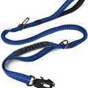 Joytale Tactical Dog Leash Heavy Duty, 4-6FT Shock Absorbing Bungee Lead with 2 Padded Handle, Metal Carabiner Clip, Car Seatbelt, Strong No Pull Leash for Medium Large X-Large Dogs, Navy Blue