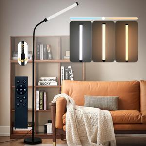 Floor Lamp with Adjustable Height & Flexible Arm, Remote & Foot Switch, Slim Design & Even Lighting for Living Room, Bedroom, Office – Stepless Adjustable Color and Brightness