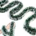 50FT Christmas Tinsel Garland Green Garland for Christmas Tree Decorations, Xmas Tinsel Garlands for Decoration Indoor Outdoor Party Supplies Holiday Decor (Green and White)