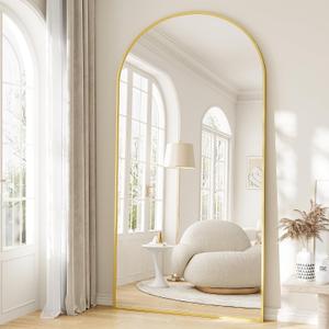 Oversized Full Length Mirror, 38"x77" Large Arched Floor Mirror Full Length with Stand, Room Decor Big Full Body Mirror with HD Tempered Glass Aluminum Frame for Bedroom Living Room, Gold