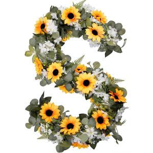 3 Pack Artificial Sunflower Garland 6ft Fake Sunflowers Hanging Vines Flowers Garland with Green Leaves for Home Room Party Wedding Birthday Wall Arch Door Frame Decor, 18ft Total