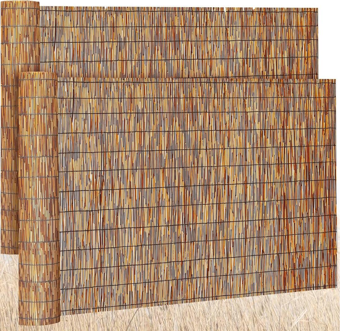 Barydat 2 Pcs 4 x 10 ft Reed Fence Roll, 85% Shade Bamboo Privacy Screen, Natural Decorative Reed Fencing for Outdoor Garden Backyard Patio Balcony