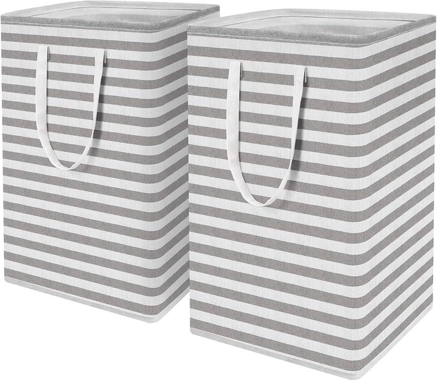 2 Pack Large Collapsible Laundry Hamper Basket - 100L Foldable Clothes Organizer, Easy-to-use carrying handle Waterproof Freestanding Tall Bin for Bedroom, Dorm 