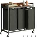 Herture Laundry Hamper with Shelf, Laundry Basket 3 Section, Laundry Sorter with Pull-Out Removable Large Bags and Movable Wheels, Metal Frame, 3 x 15.87 Gallons (60L), Rustic Brown + Black PF04XLY, 3 Bags-180 L