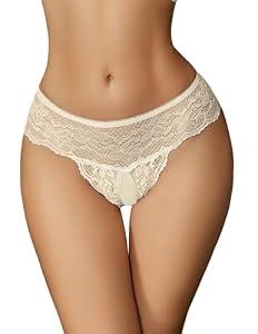Avidlove Sexy Underwear for Women Lace Panties Briefs Low Rise Thongs Stretch G-String Underpants Light Champagne S